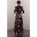 Spring Ladies Chiffon Printed Stand Collar Long Sweet Dress